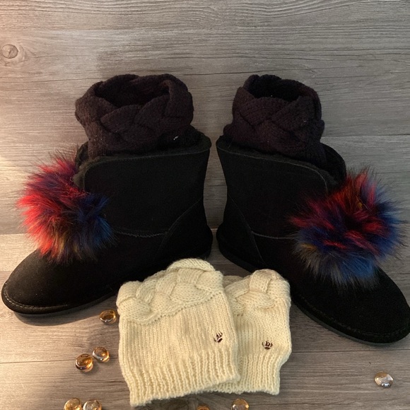 BEARPAW 2 Pair Boot Topper, Black, Ivory, One Size Fits Most - Picture 8 of 8